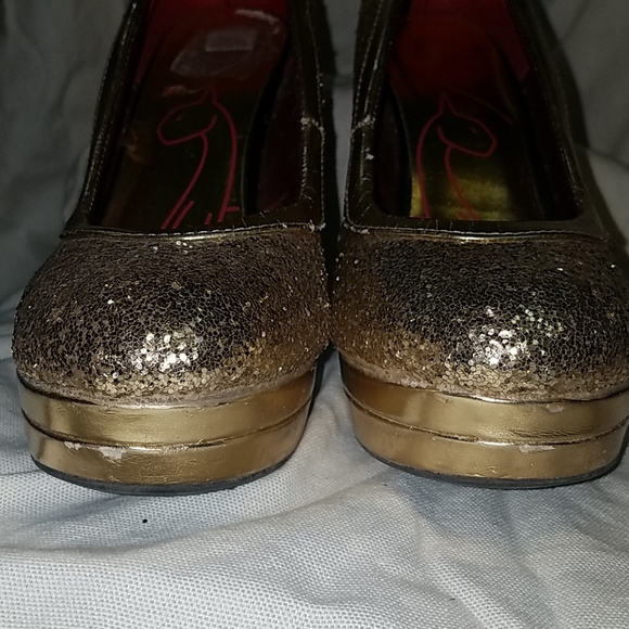 Baby Phat Shoes Gold Sparkle Platform Heel Sz 8 - Picture 3 of 7